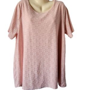 Chicsoul Plus 3X PINK Eyelet top pullover short sleeve stretchy Tunic long EUC
